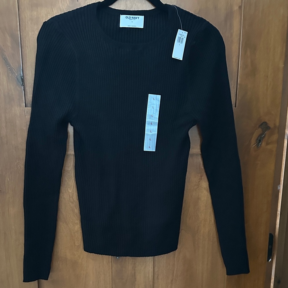 Old Navy Women's Black Ribbed Crew Neck Sweater